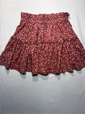 Rust Red Floral Ruffled Tiered Mini Skirt